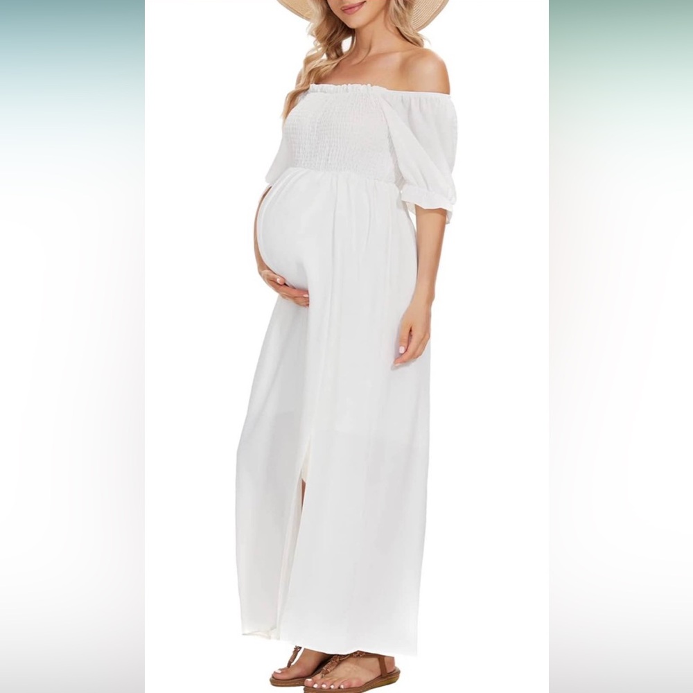 Puff sleeve maternity boho smocked dress